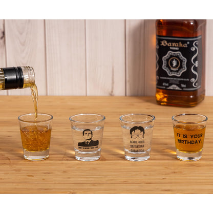 PuGez The Office Shot Glass Gift Set of 4, TV Show Merchandise, Keepsake for Fans Lovers, Birthday Presents for Men/Women,1.5 oz