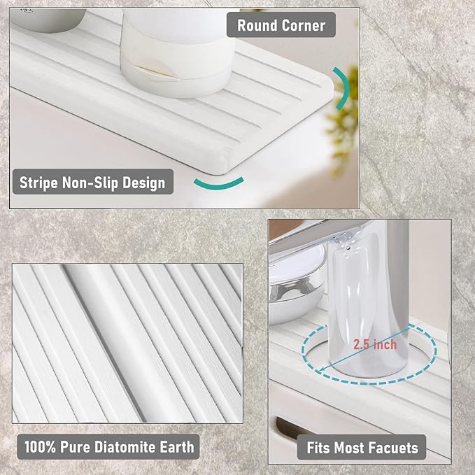WIFORH Sink Faucet Mat, Quick Drying Stone Mat