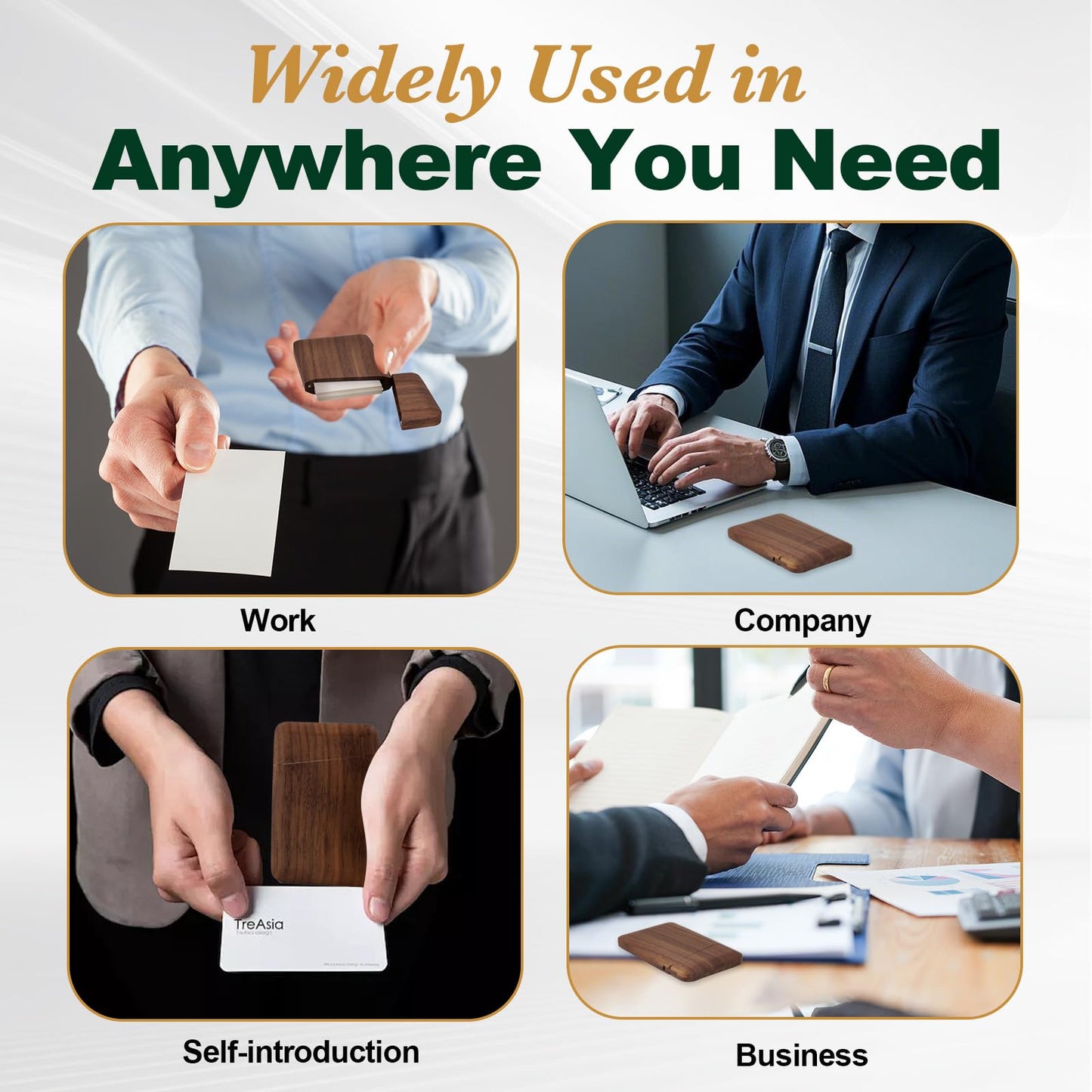Yookin Wood Business Card Holder Wooden Magnetic Business Card Case Portable Simple (Black Walnut)
