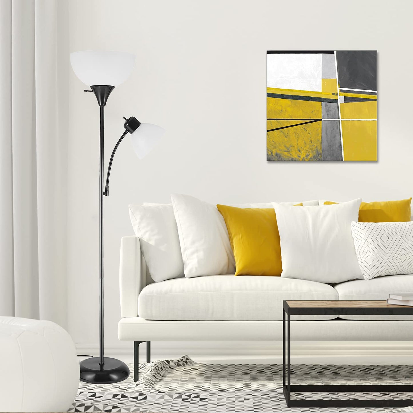 Globe Electric 67135 72" Floor Lamp with Adjustable Reading Light, Bright, Easy-to-Assemble Torchiere for Bedroom, Living Room & Office - Space-Saving Slim Design