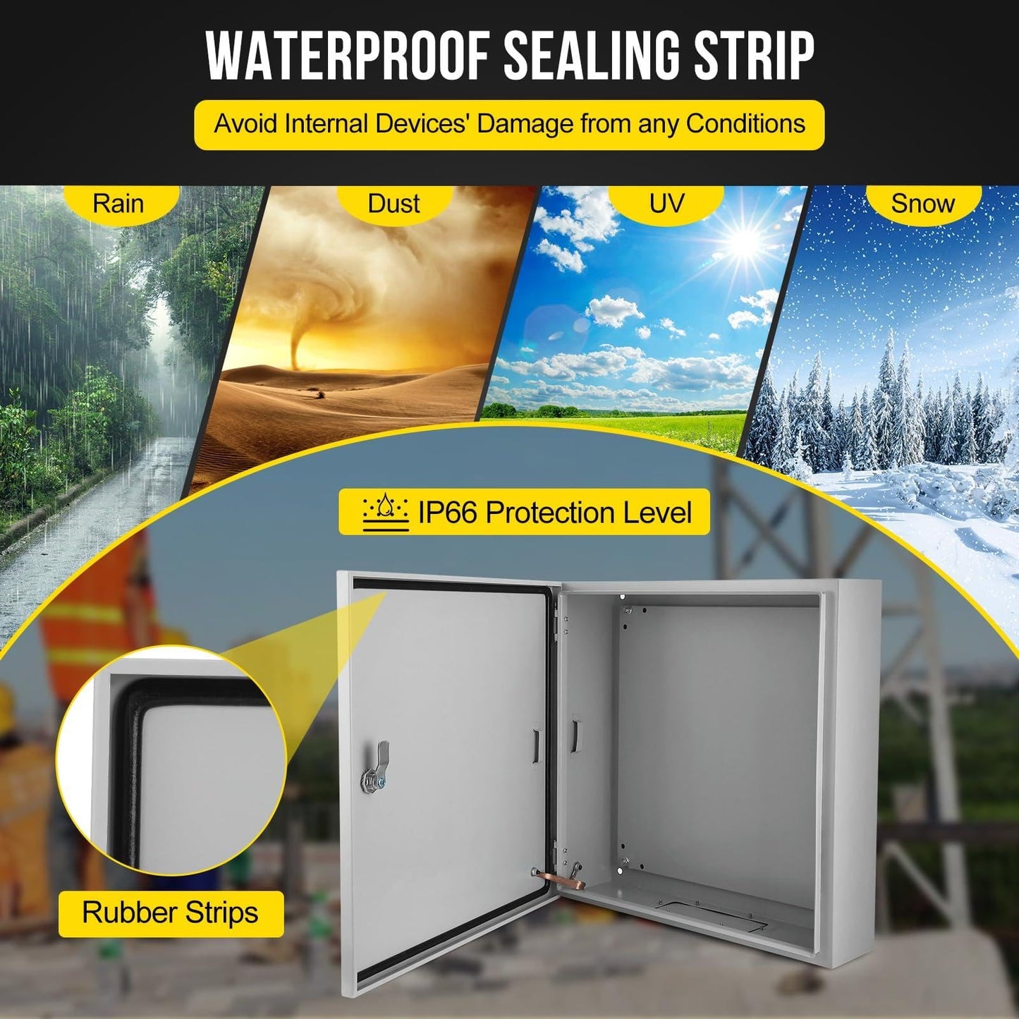 Outdoor NEMA Steel Enclosure, 24x24x8 NEMA 4X Steel Electrical Box, IP66 Waterproof & Dustproof, Outdoor/Indoor Electrical Junction Box