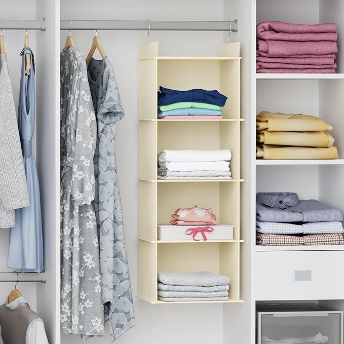 YOUDENOVA Hanging Closet Organizer, 4-Shelf Closet Hanging Shelves