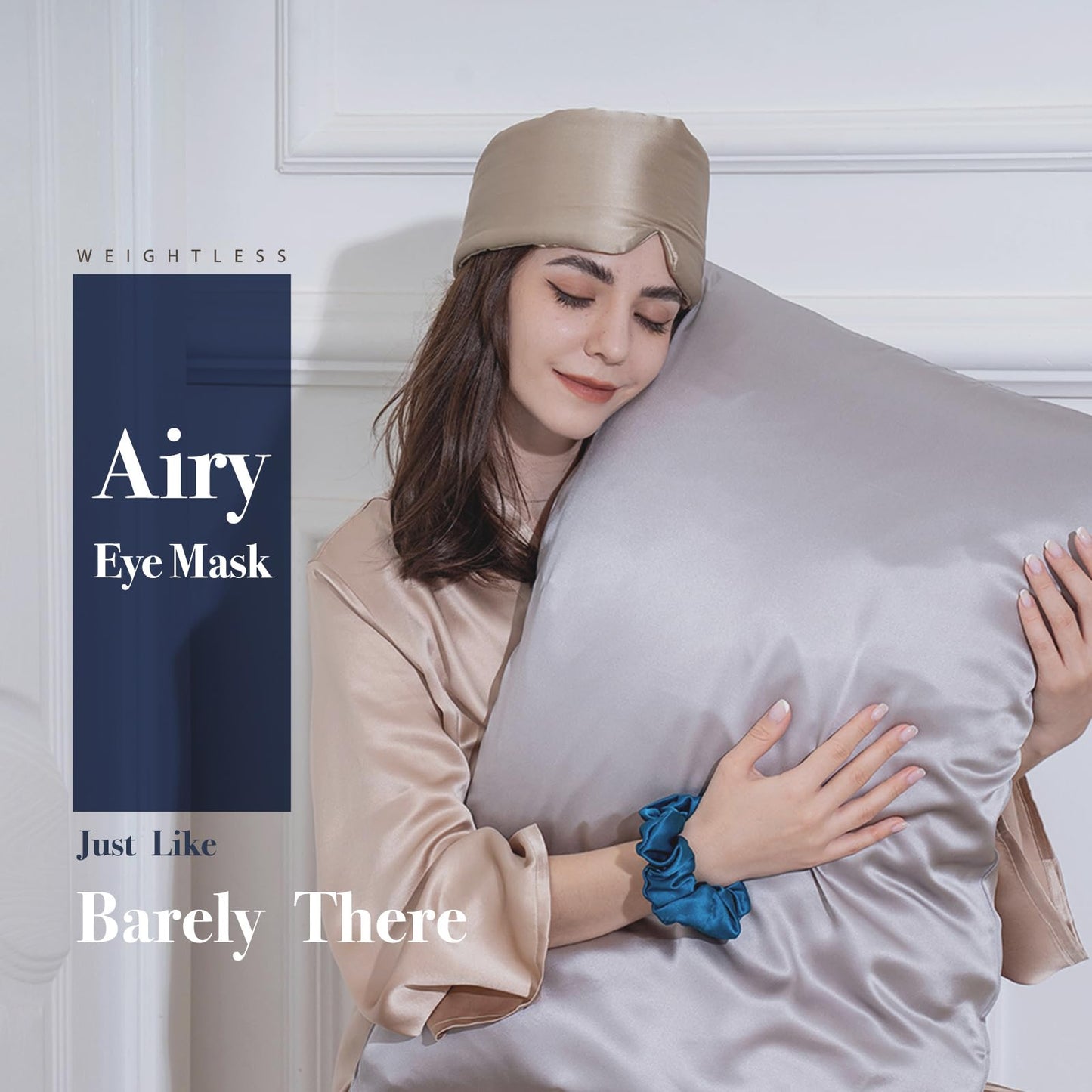 Silk Sleep Mask for Women Men, Mulberry Silk Eye Sleeping Mask & Blindfold with Adjustable Velcro Strap, Blackout Eye Cover for Sleep Travel Yoga Nap, Large Size, Black