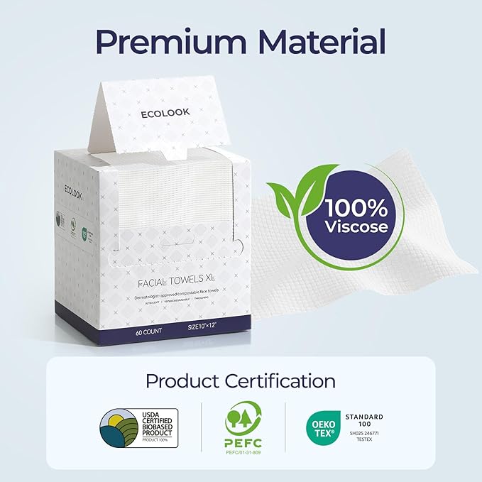 ECOLOOK Disposable Face Towel XL-60 Count Upgraded Thick Facial Towels