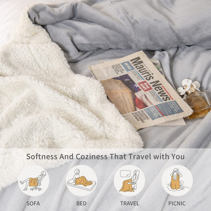 Good Nite Throw Blanket 130x150cm Fleece Flannel Sherpa Soft Blankets Fluffy Reversible Microfiber for Bed Couch Sofa and Travel (Grey,Single)