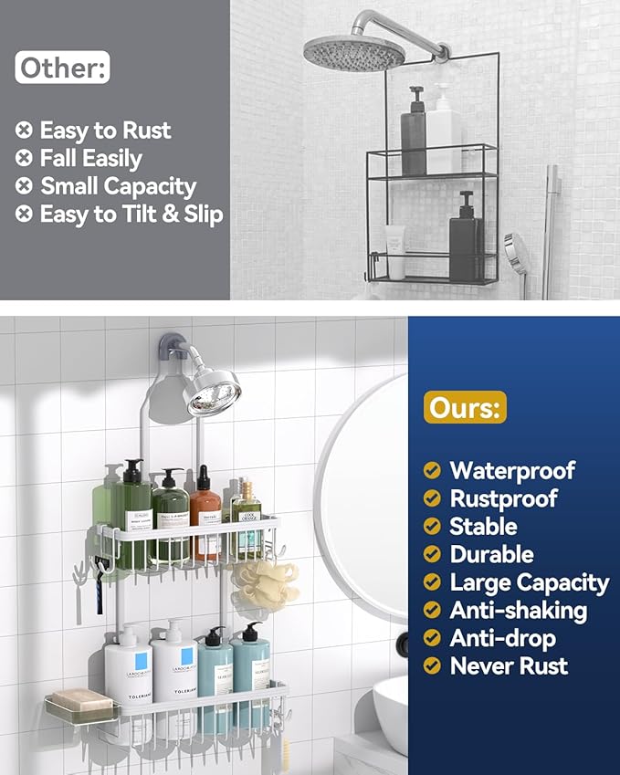 YASONIC Shower Caddy Hanging, Never Rust Shower Organizer Hanging, Aluminum