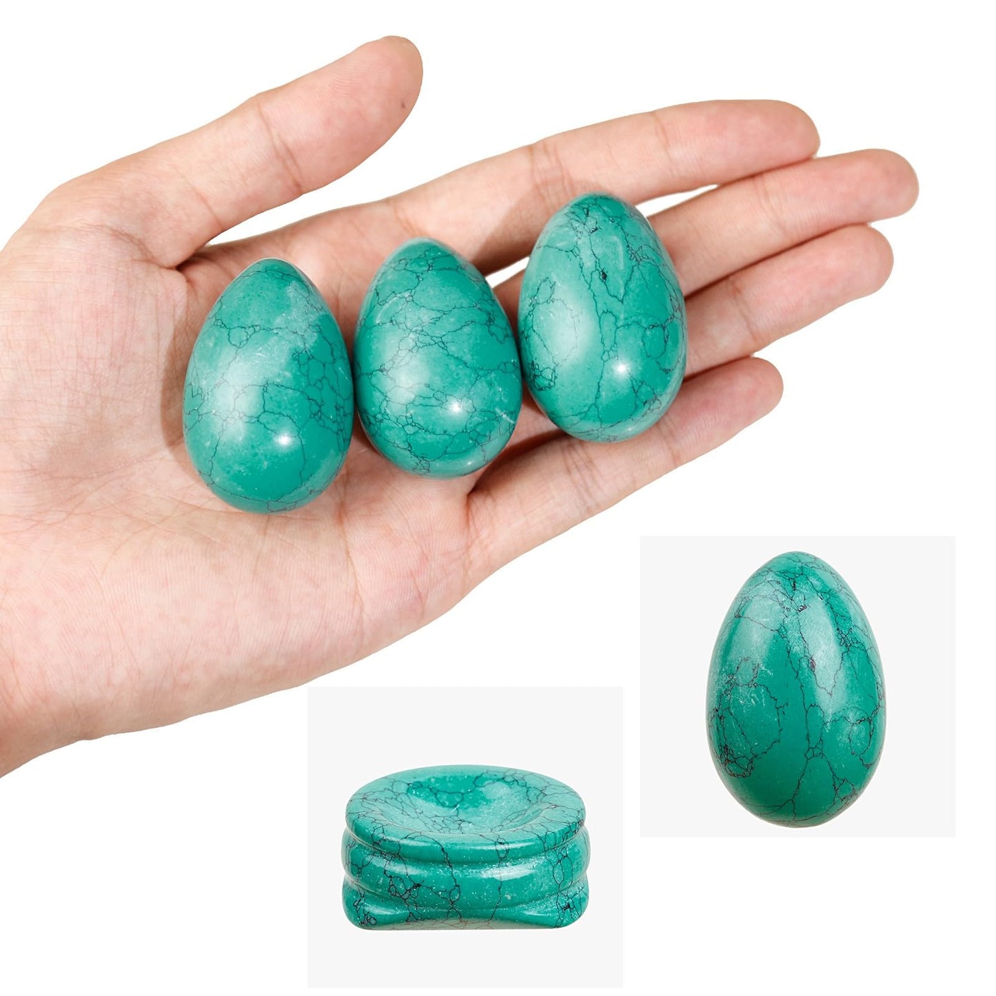 dssmboom Polished Green Howlite Turquoise Crystal Egg with Stone Stand, Healing Crystral Egg Shaped Stone Figurine for Meditation and Home Decoration