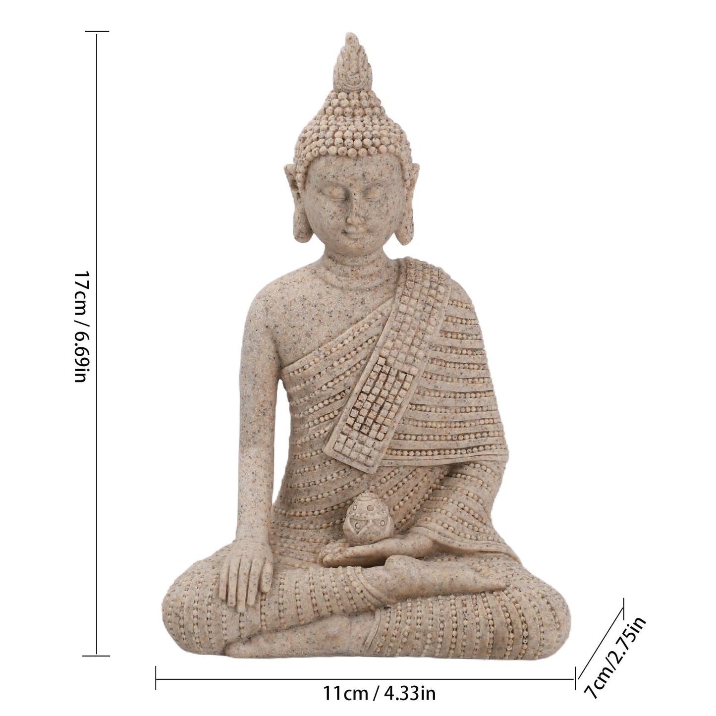 KalyZ@rts 6.5 Inch Hand-Painted Buddha Statue - Exquisite Meditation Sculpture for Home/Office Desk, Feng Shui Zen Decor, Unique Housewarming Gift - Pure Sandstone