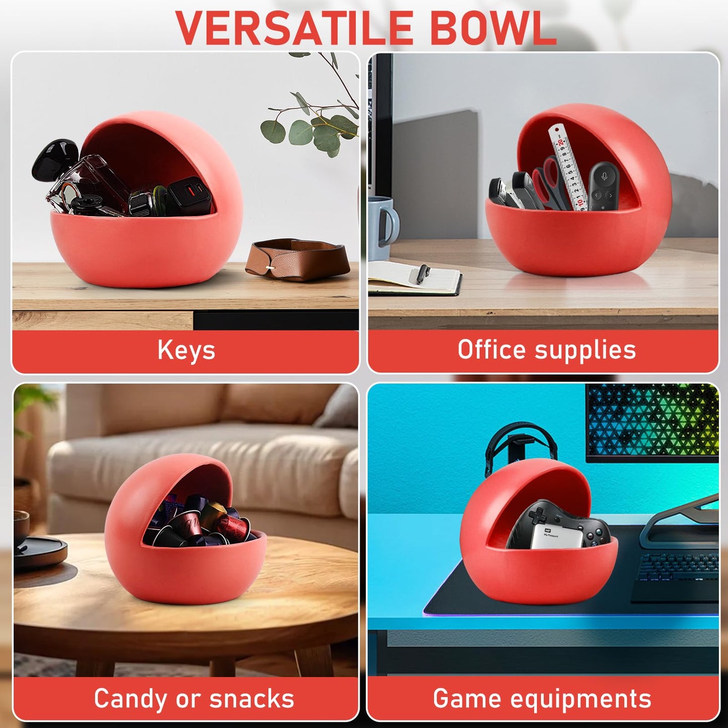 Decorative Red Candy Bowl For Kitchen Counter Key Bowl For Entryway Table Resin Multifunctional Modern Dish