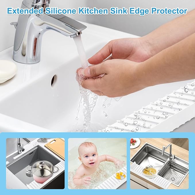 Silicone Faucet Splash Guard 4" x 30", Faucet Water Catcher Mat, Longer