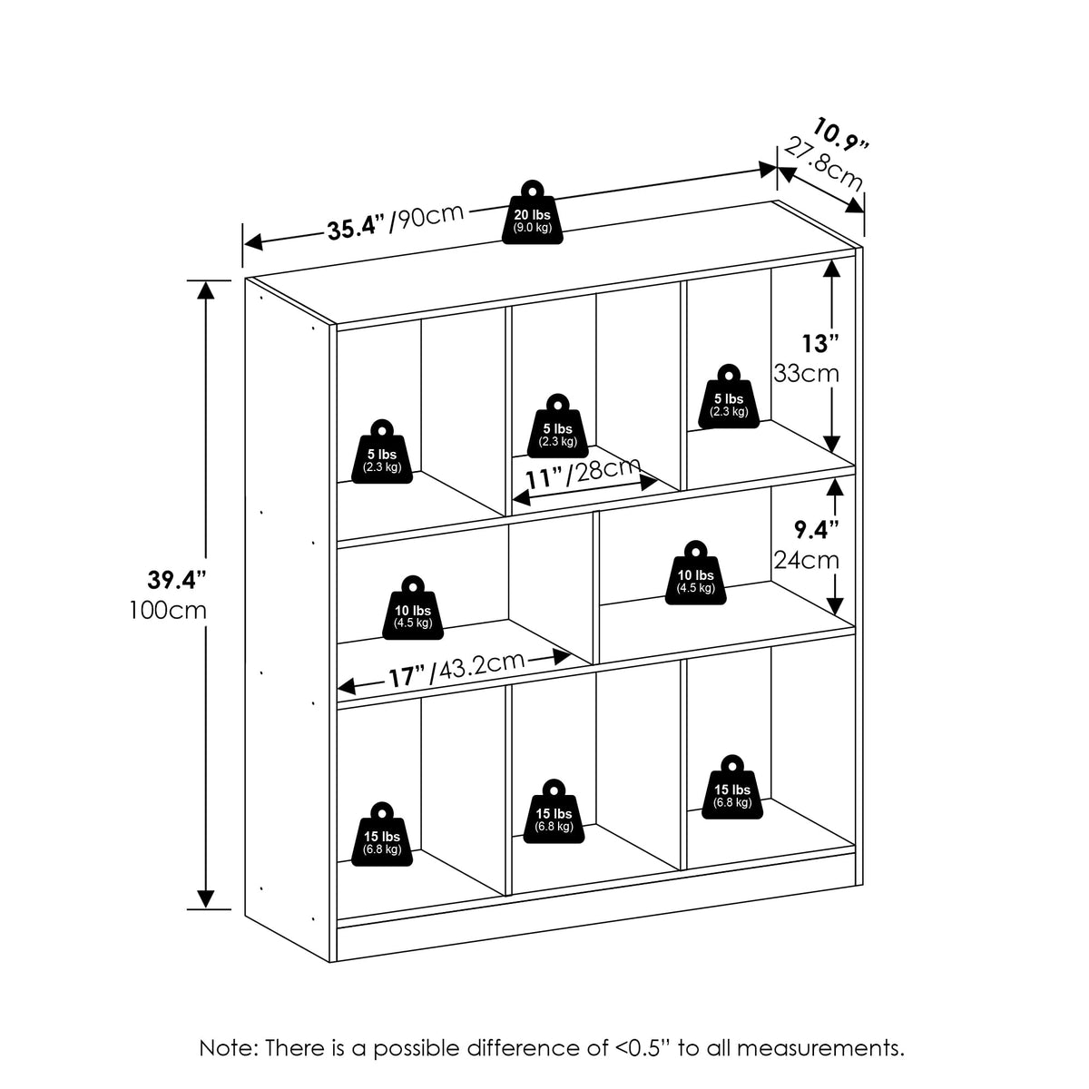 Furinno DALY Book Shelf, 8-Cube Bookshelf, Horizontal Cube Storage Organizer Bookcase, 10.9 x 35.4 x 39.4, for Living Room, Bedroom, Home Office, Espresso