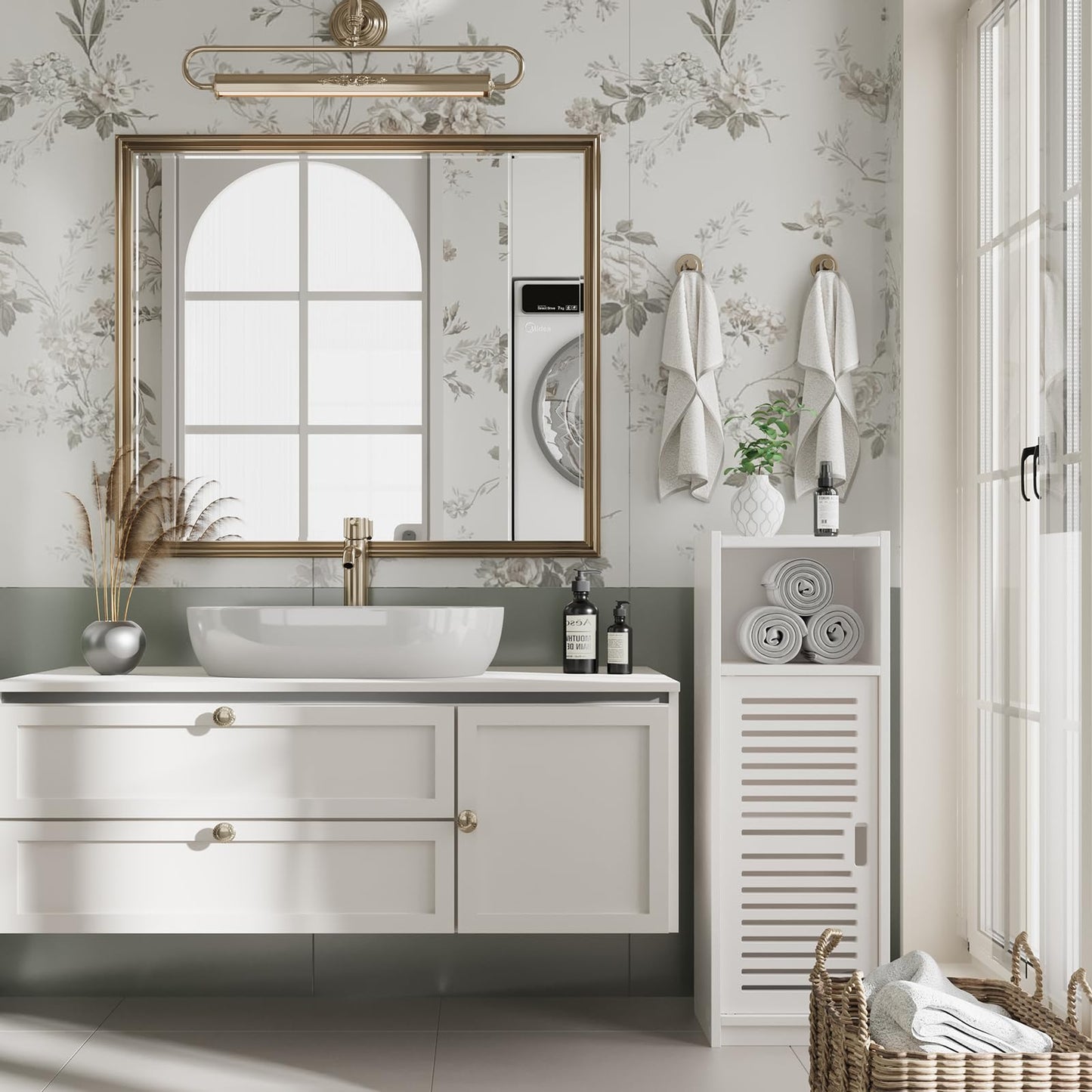 Dripex 3 Tier Bathroom Floor Cabinet, White Storage Cabinet with Door, Free Standing Shelf Unit for Bathroom, Living Room, Bedroom, Kitchen, Balcony or Office (Door Style 2)