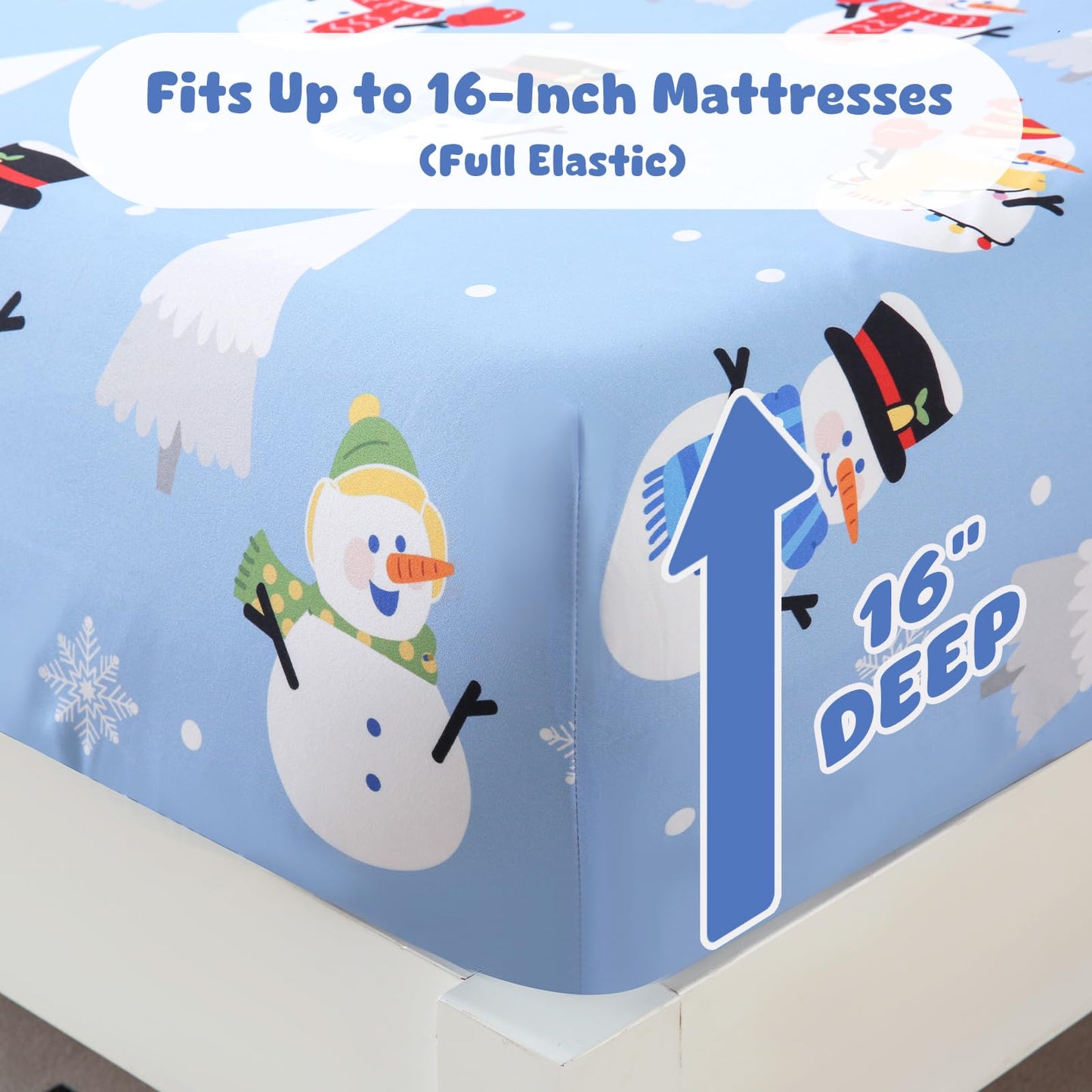 LONAVA Twin Sheet Set Kids - 3 Pieces Soft Microfiber Cartoon Style Bedsheets for Boys Girls Teens, Oeko TEX, Breathable Deep Pocket Sheets, (Snow Man)