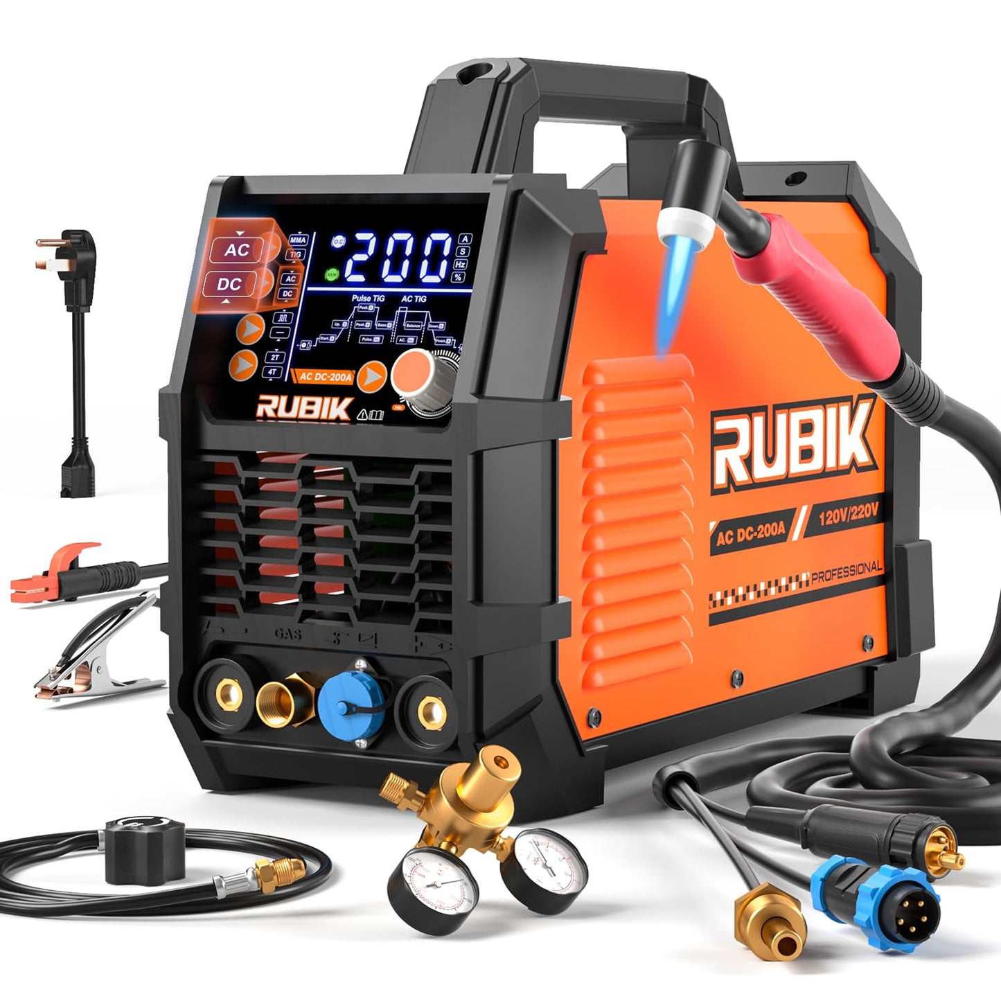 Rubik Stick Welder, ARC MMA 225Amp Electric Welding Machine and AC DC 200A TIG Welder with Pulse, 6 in 1 Aluminum Welder