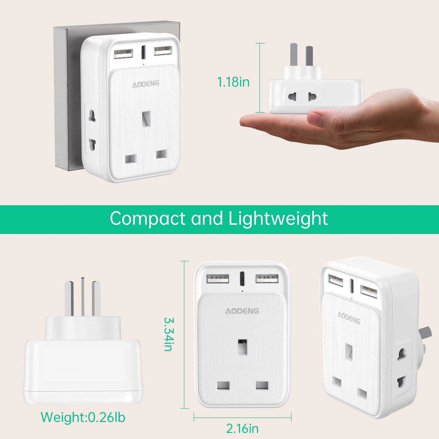 UK to Australia Plug Adapter 2 Pack 6 IN 1 Australian Travel Adapter with 2 USB Ports & 1 USB-C Fast Charger(5V/3.4A) and 2 Shaver Plug Adaptor UK to Australian New Zealand Fiji Argentina etc (Type I)