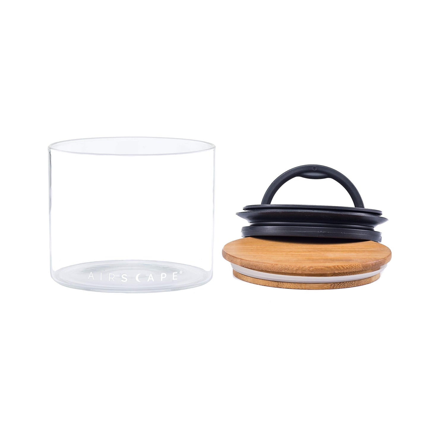 AirScape Glass Food Storage Canister - Glass Storage With US Patented Airless Inner Lid & Bamboo Top Lid - Preserves Food Freshness (Small 4-Inch)