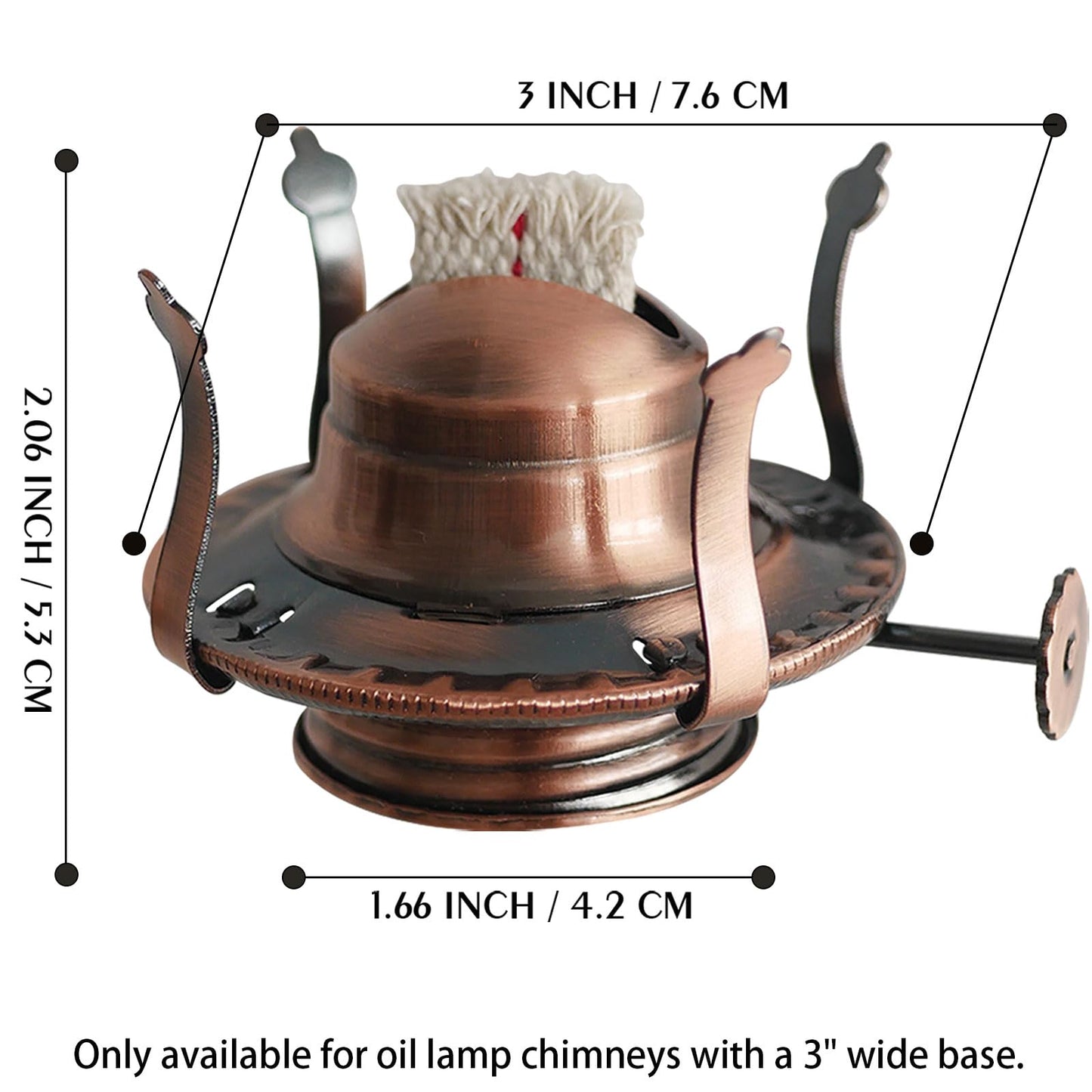 GXFCCYXT Oil Lamp Burner #2 Size Bronzy Plated Burner for Antique Lamps Oil Lamp Replacement Kerosene Lamps Parts with Reduction Collar and Cotton Lamp Wick Fits Holds a 3 Inch Base Chimney