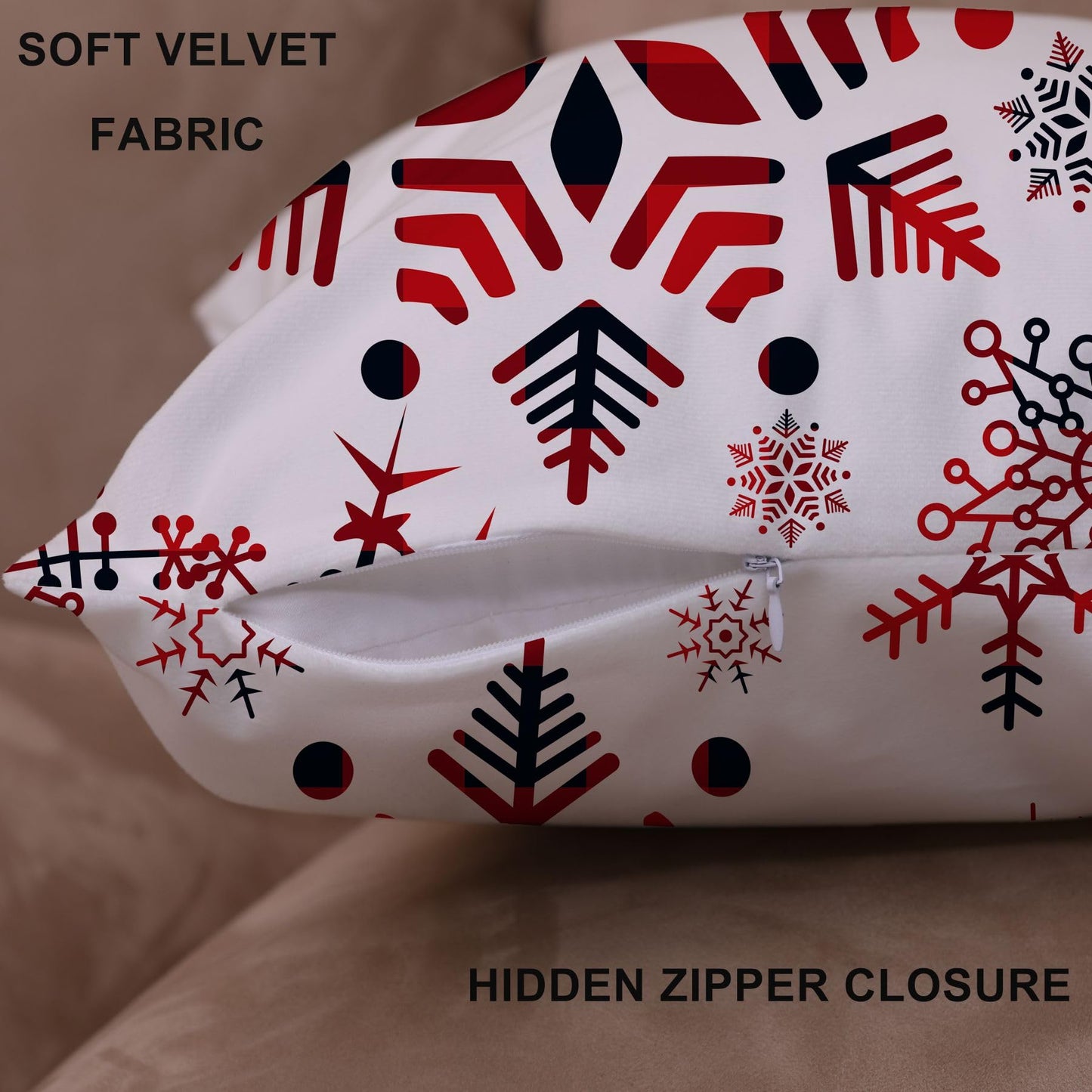 Wilproo Set of 4 Happy Winter Snowflake Merry Christmas Tree Red Castle Deer with Snowman Velvet Throw Pillow Case Cushion Cover Decorative for Sofa Living Room Square 22X22 Inches
