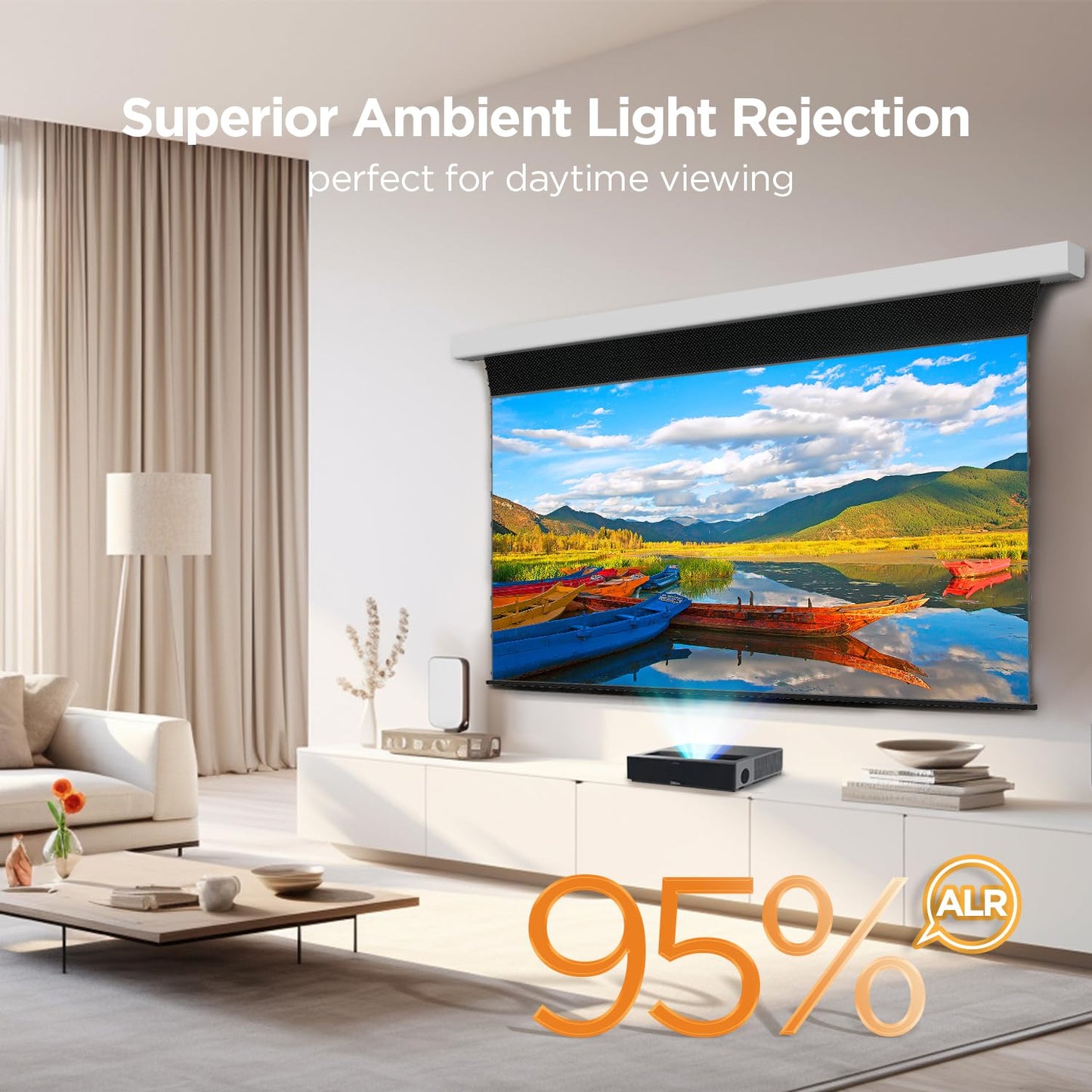 NothingProjector Motorized ALR Screen for Ultra Short Throw Projector, 95% Ambient Light Rejecting, 100" Drop Roll Down, 4K/8K UHD, Active 3D, Anti Daylight, Electric Retractable Automatic NothPJ B