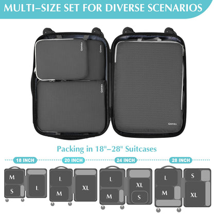 Gonex Compression Packing Cubes, 4pcs Expandable Storage Travel Luggage Bags Organizers (Deep Gray)