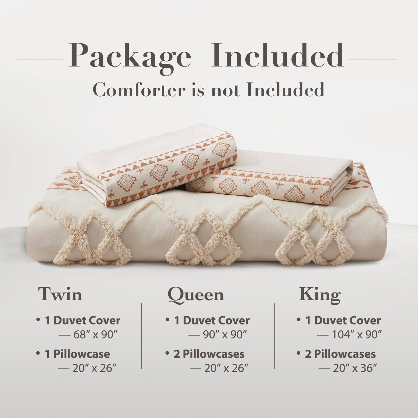 Oli Anderson Boho Duvet Cover Set Queen Size, Beige and Terracotta Color Clash 3 Pieces Microfiber Bedding Set, Durable and Super Soft Duvet Covers with Zipper and Ties, 90"*90"