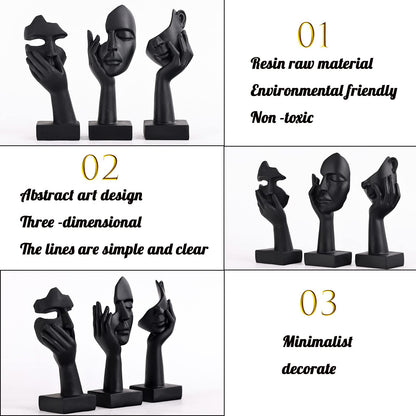 oliruim 3 Pcs Thinker Small Statue Set - Black Art Abstract Home Accent Figurines for Decor Bedroom, Shelves, Living Room Coffee Table, Office Desktop (3 Pcs Black, 6")