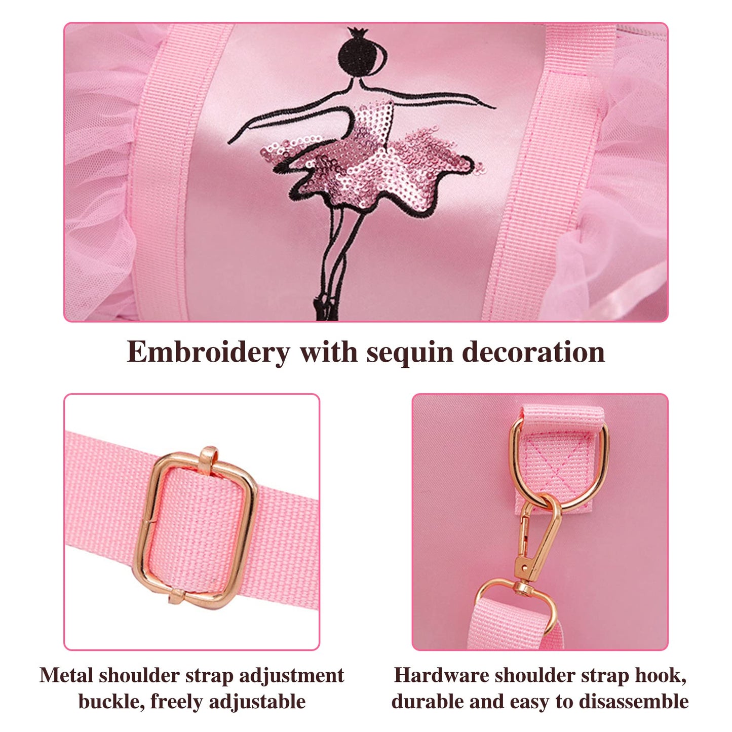 besbomig Girls Ballet Dance Bag Pink Shoulder Crossbody Sports Bag Princess Shoes Dancewear Storage Handbag Tote for Ballerina Dancer Kids