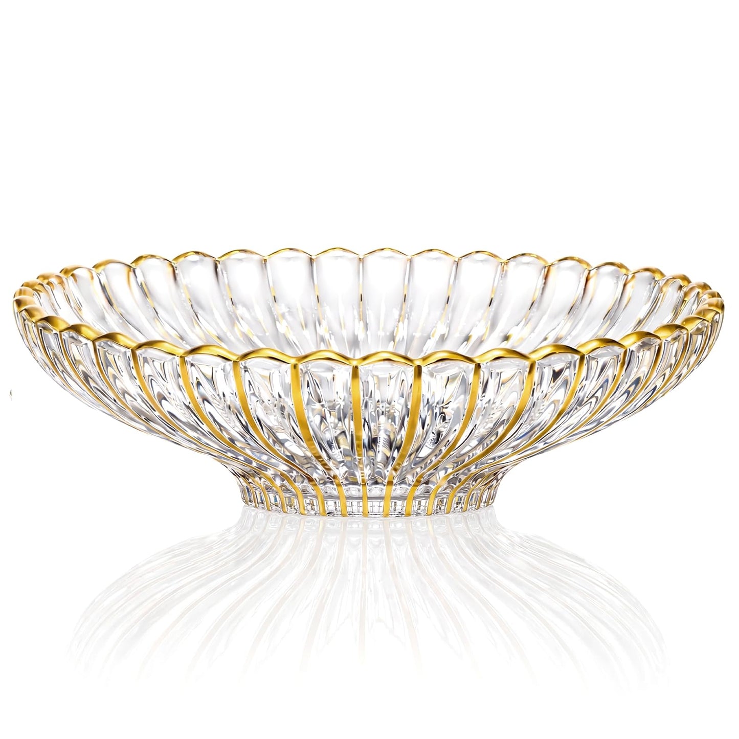 Yiyiring Gold Large Decorative Bowl 11'' Hand-painted Ruffle Decorative Bowl Glass Fruit Bowls Crystal Key Bowls Modern for Counter Home Decoration Table Centerpiece Kitchen Dining Room(Flat)