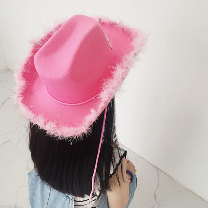 Sothuba Pink Cowgirl Hat with Feather Boa and Tiara Crown, Pink Cowboy Hat with Heart Sunglasses Bandanas for Women Girls Bachelorette Party Halloween Dress-Up
