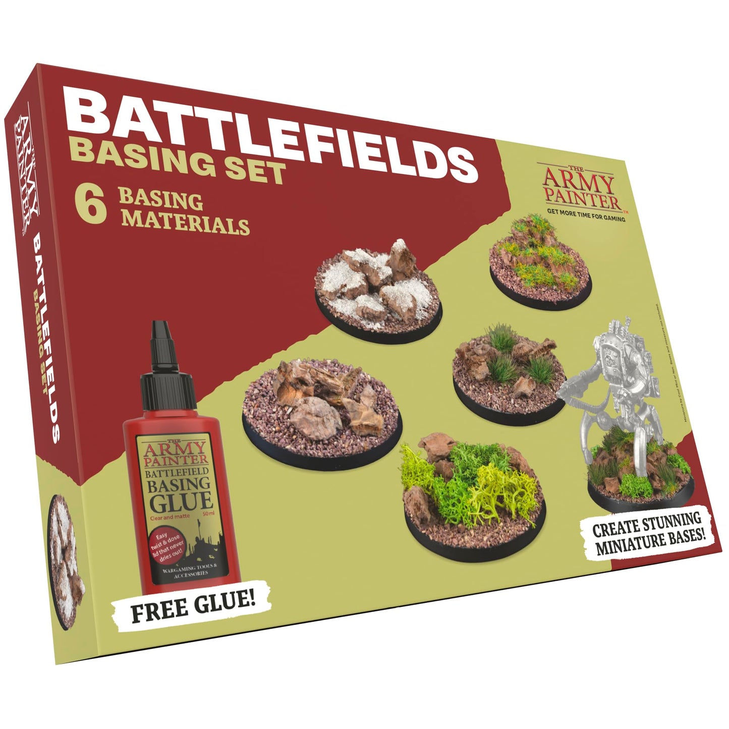 The Army Painter Battlefields Basing Set, 50ml PVA Glue, 35 Green Tufts, 1 Box of Fake Moss/Grass, Brown Battleground, Summer Undergrowth, Battle Rocks and Battlefield Snow for Warhammer 40k
