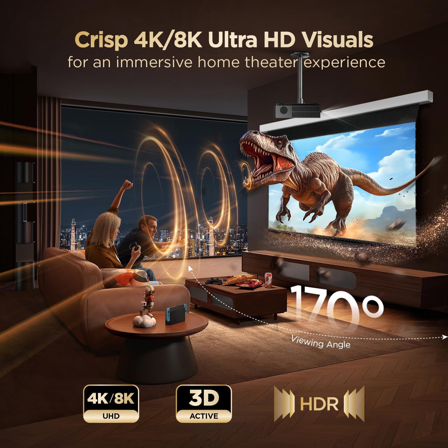 NothingProjector Motorized ALR Screen for Ultra Short Throw Projector, 95% Ambient Light Rejecting, 100" Drop Roll Down, 4K/8K UHD, Active 3D, Anti Daylight, Electric Retractable Automatic NothPJ B