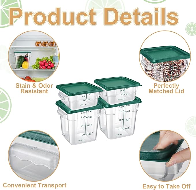 Barydat 4 Pcs Square Food Storage Containers