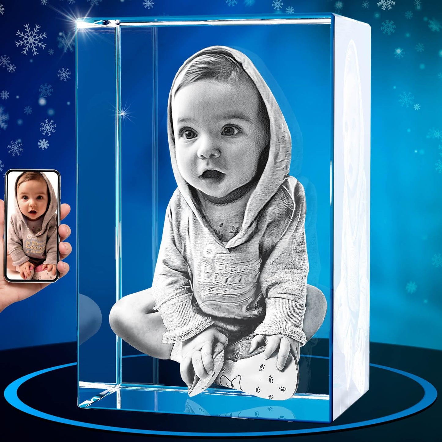 ArtPix 3D Crystal Photo, Christmas Personalized Gifts for Women, Wife, Mom, Her, Him, Men, Mother, Grandma, Great Xmas Customized Gift With Your Own Photo, Custom Glass 3D Laser Etched Picture Wedding