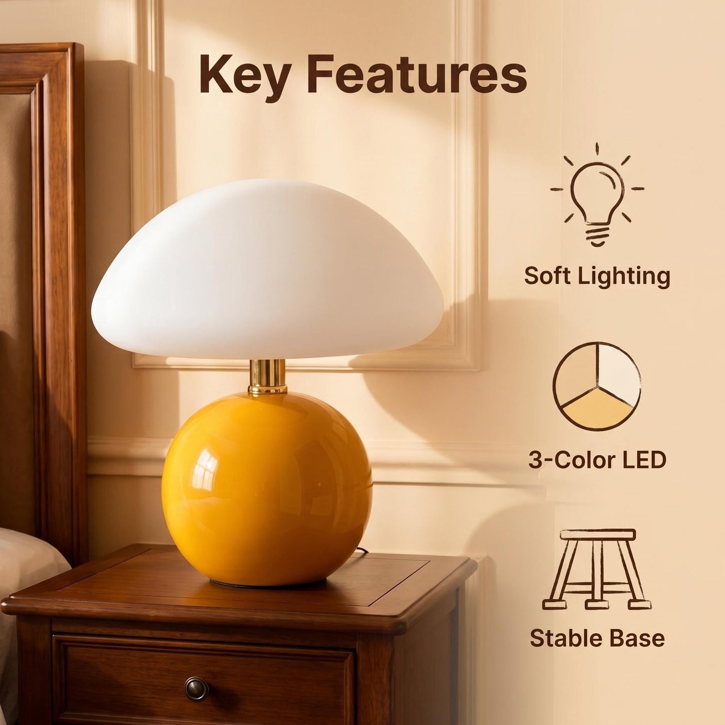 LONRISWAY Mushroom Lamp Table Lamp for Bedroom,Desk Bedside Small Lamps for Living Room Night Stands,Mushroom Decor Cute Mini Modern Mid Century Lamps,Unique Aesthetic Home Living Room Decor