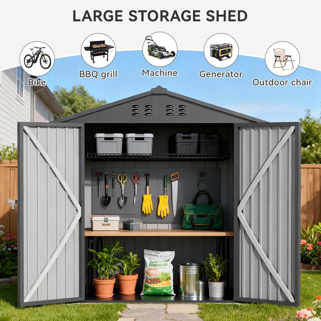 COMHOMA 6'x4' Shed Outdoor Storage Metal with Lockable Doors & Vents