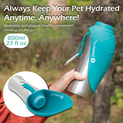 LumoLeaf Portable Dog Water Bottles 800ml, Stainless Steel Pet Travel Water Bottle Dispenser for Walking, Hiking and Outdoor, Portable Water Bowl for Large Dogs (Blue)