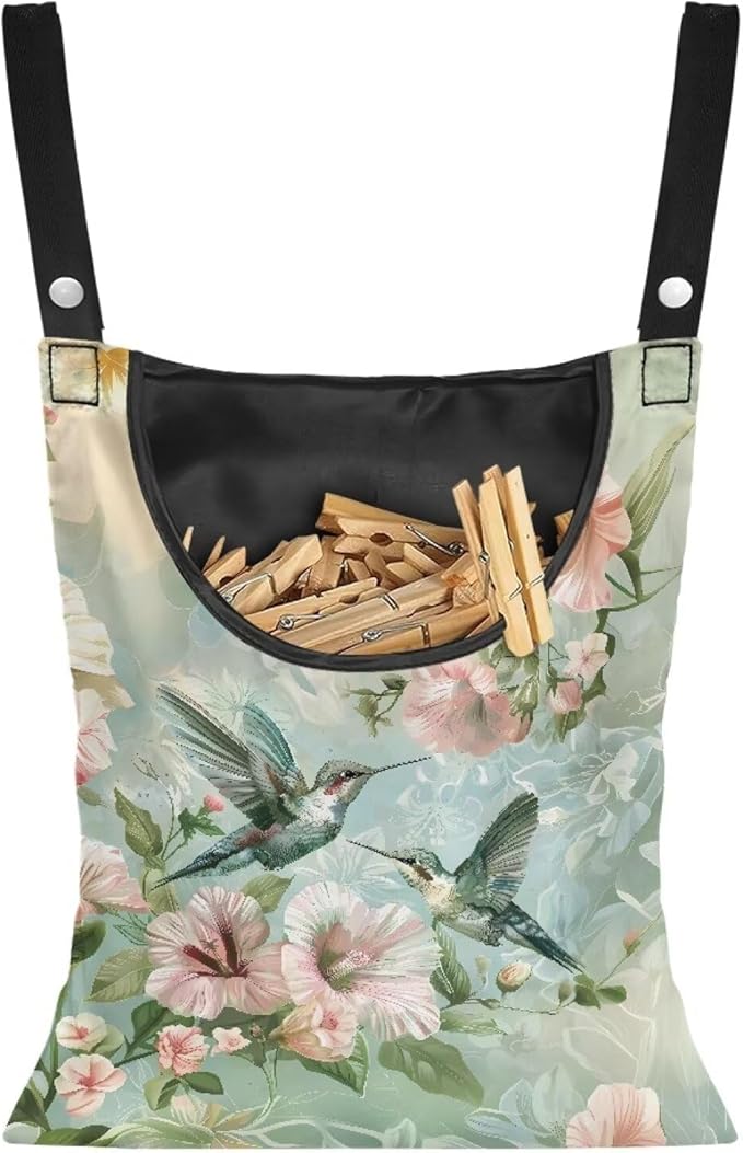 Hummingbird Clothespin Bag for Outdoor Laundry Clothesline and Clothes Pin