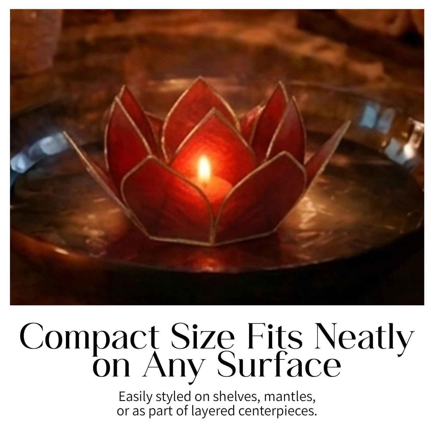 Om Gallery Mini Gemstone Lotus Tealight Holder - Handcrafted Capiz Shell Design for Soft Glow, Elegant Home & Table Decor, Wedding Centerpiece, Votive Candle Styling & Thoughtful Gifting - Ruby