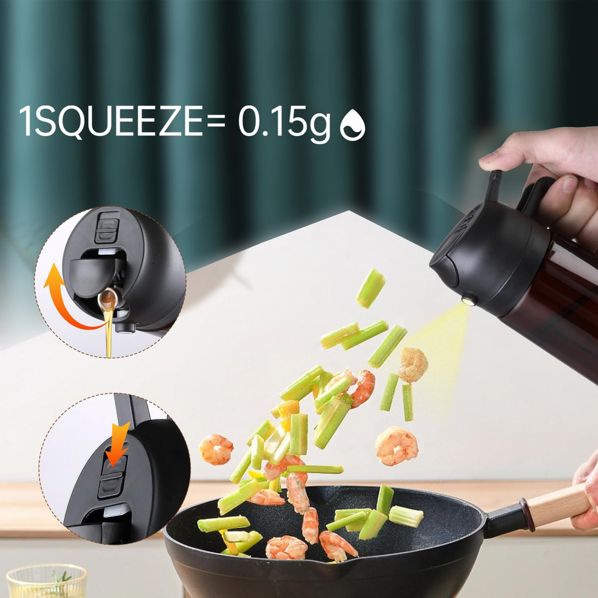 FOASPER 2 In 1 Olive Sprayer Dispenser for Cooking Kitchen, 16oz / 470ml Glass Oil Sprayer Bottle Spray and Pour, Air Fryer, Salad, BBQ, Upgraded Light Blocking Brown