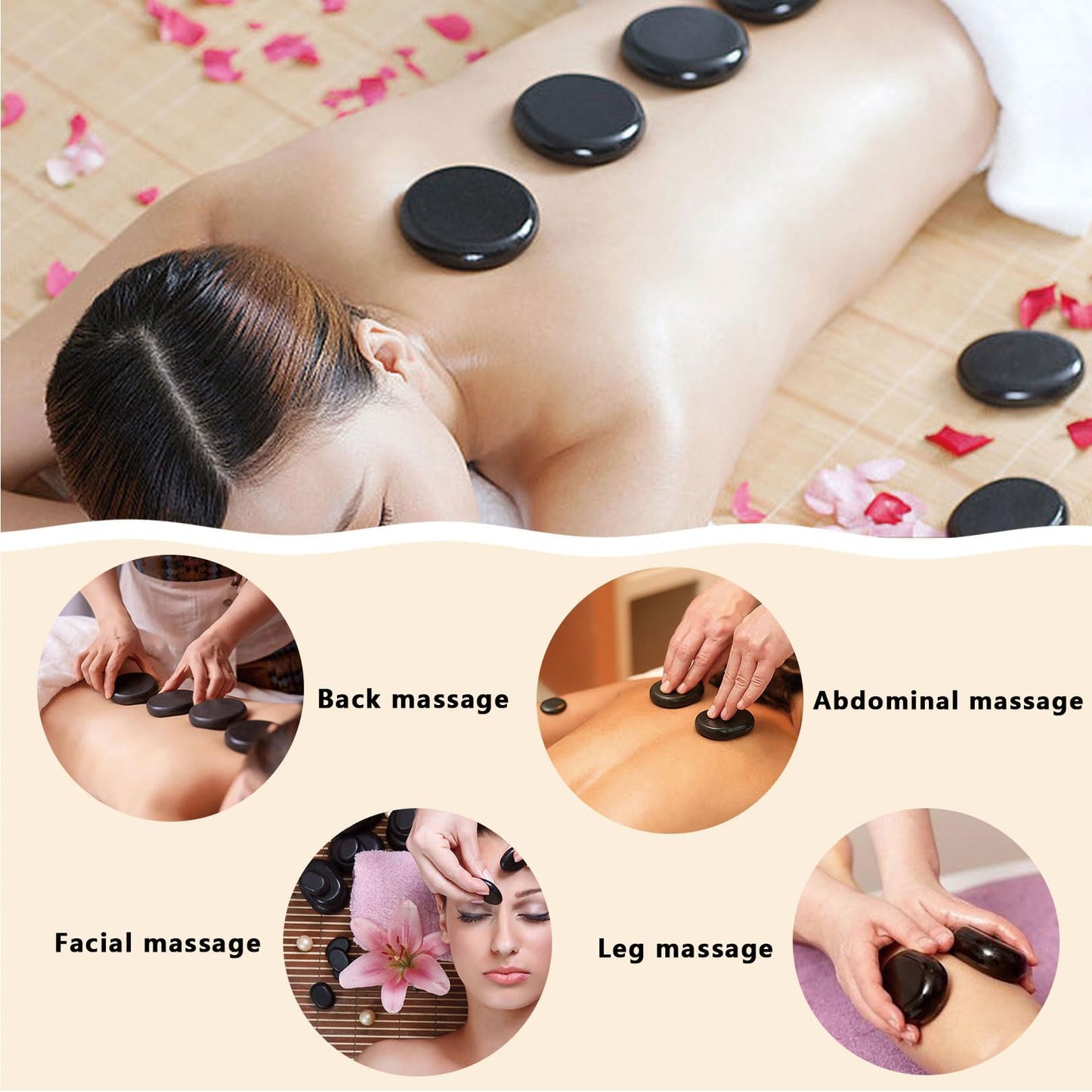 MINGJISHIYE Hot Stone Massage, 10-Piece Portable Massage Stone Set with Basalt and Heater, for Hydrotherapy Heating Treatment. (10PCS)