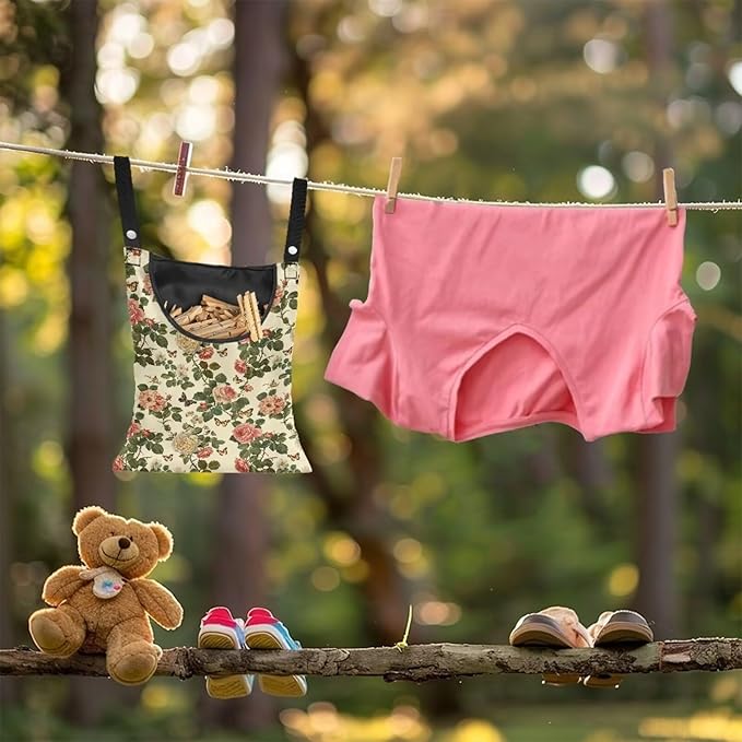 2 Pcs Floral Clothes Pin Hanging Bag