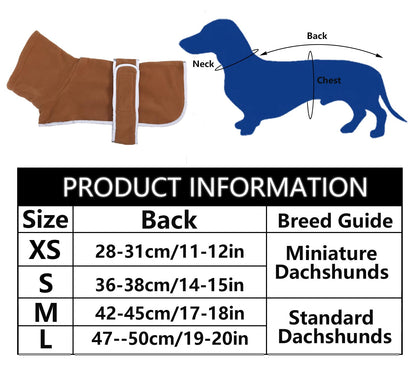 Geyecete dachshund coat with Warm Thermal Quilted, Dog miniature dachshund coats with Warm Fleece Lining,Outdoor with Adjustable Bands-Brown-S