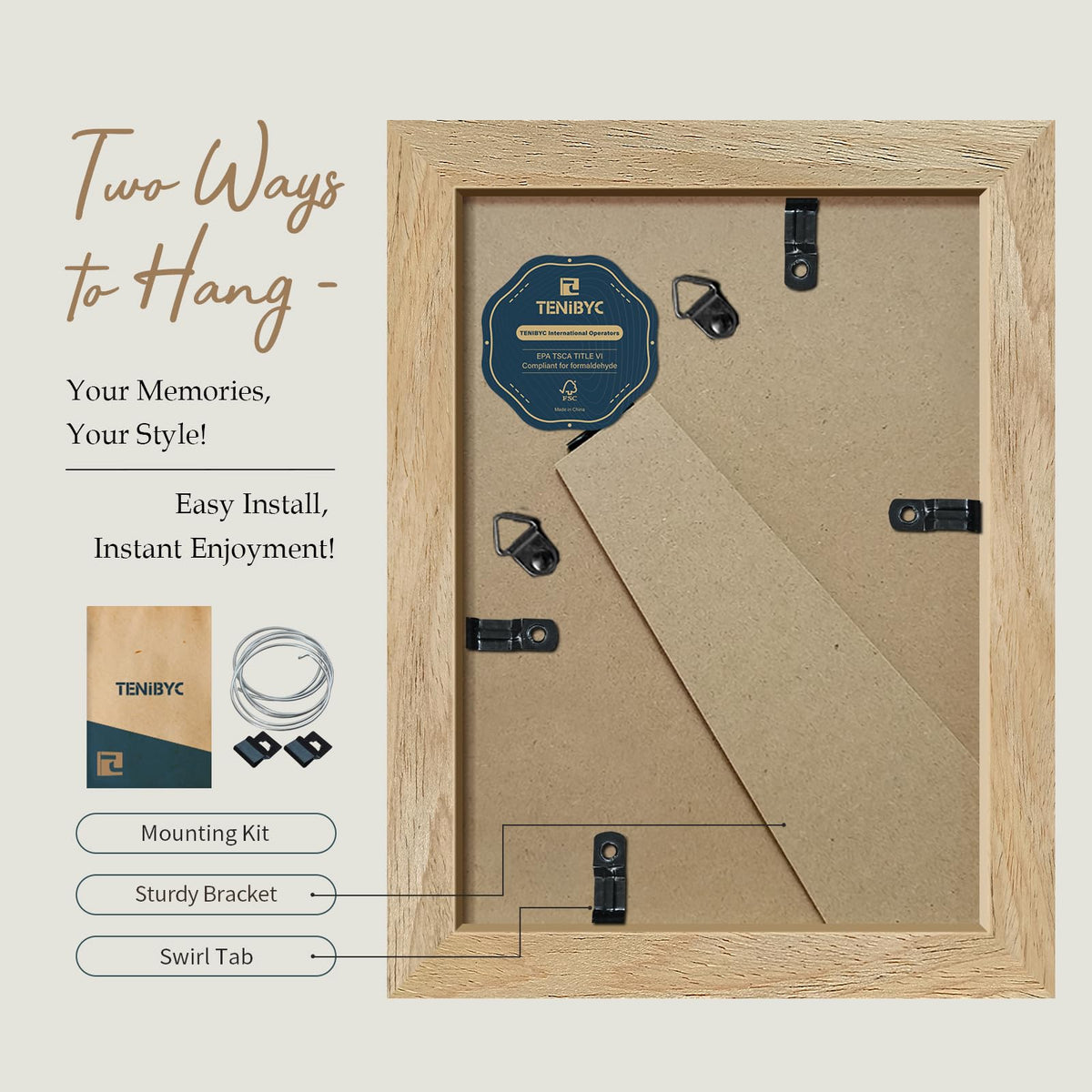 TENIBYC 5x7 Picture Frame 4 Pack, Natural Wood Photo Frame, HD Tempered Glass, Table Display or Wall Hanging