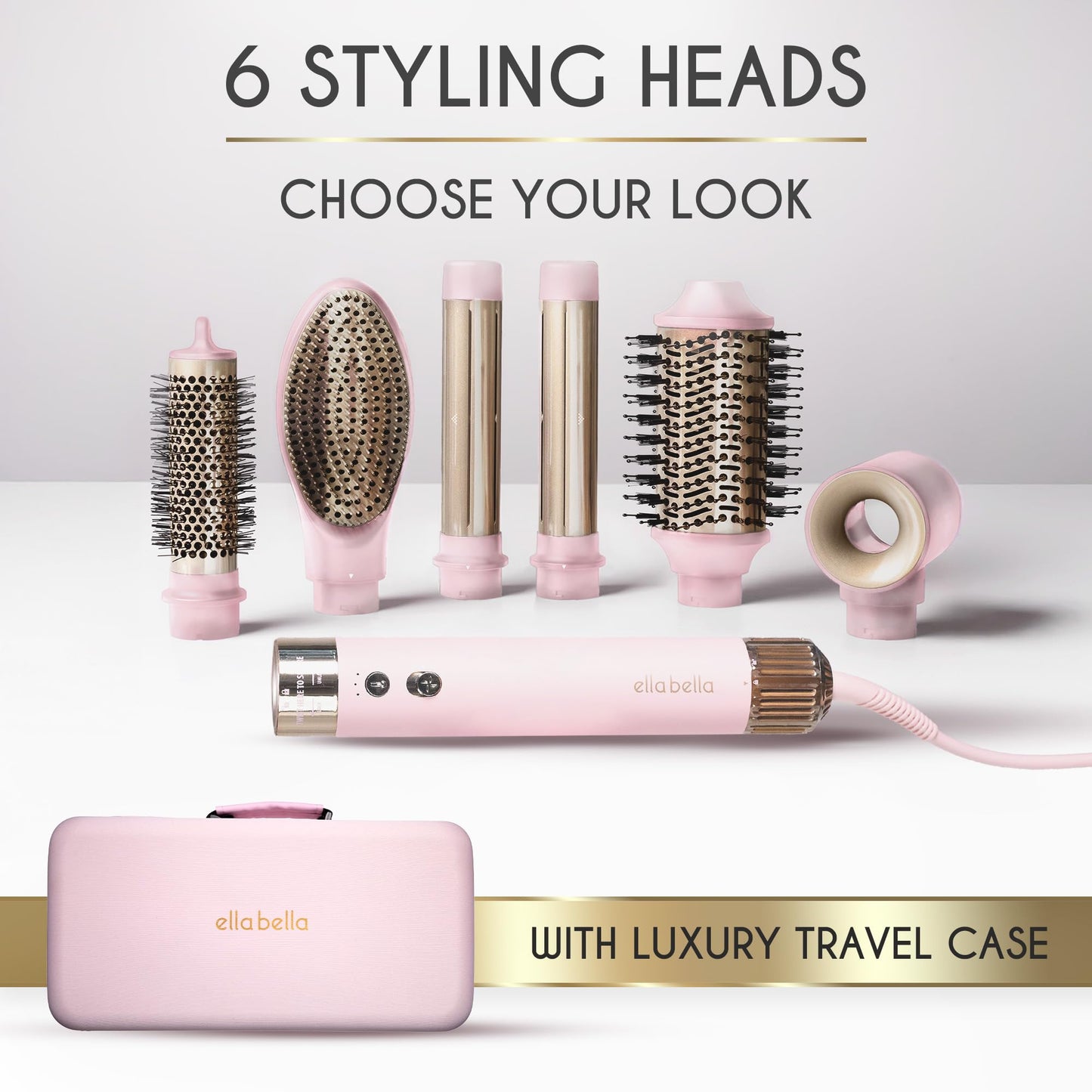 ELLA BELLA® 6 in 1 Professional Hot Air Styler • Powerful Hair Dryer & Straightener Set • Styling Without Heat Damage • Fast Drying Curling Volumizing Straightening • Includes Protective Travel Case