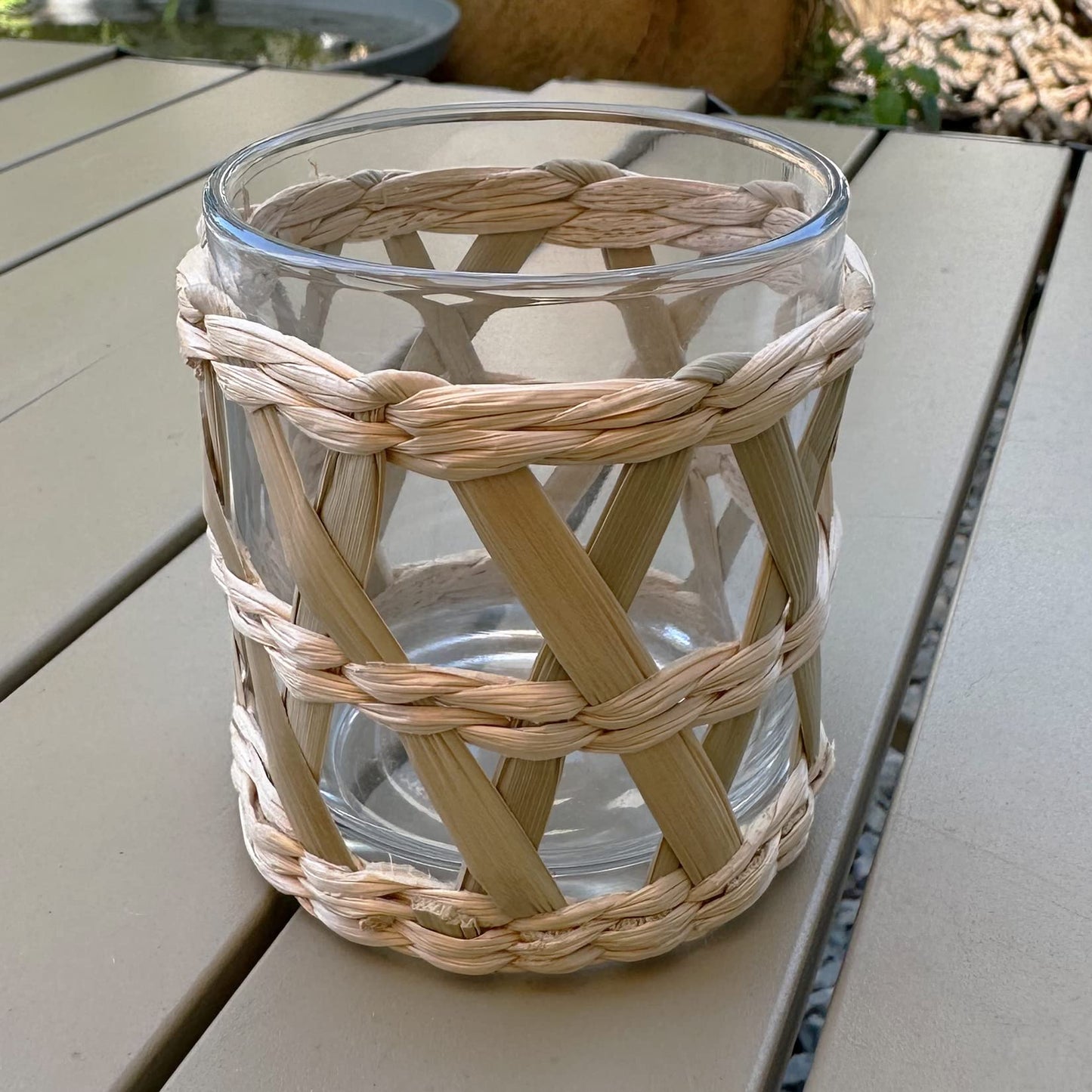 Rattan Woven Tea Light Candle Holder Set of 2 - Natural Seagrass Hand Woven Votive Tealight Candle Holder, Decorative Coastal Boho Beach House Votive Tealight Candle Holder for Dining Table Kitchen