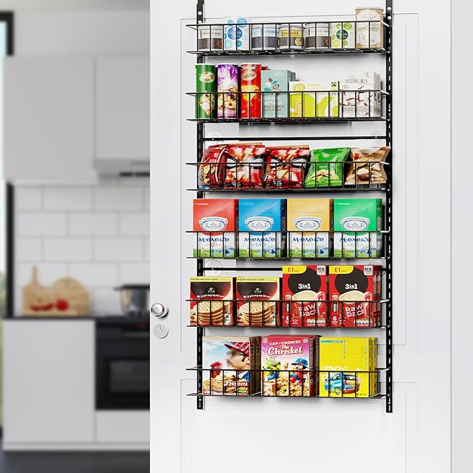 6-Tier Pantry Door Oragnizer, Over The Door Pantry Organizer Rack and Storage