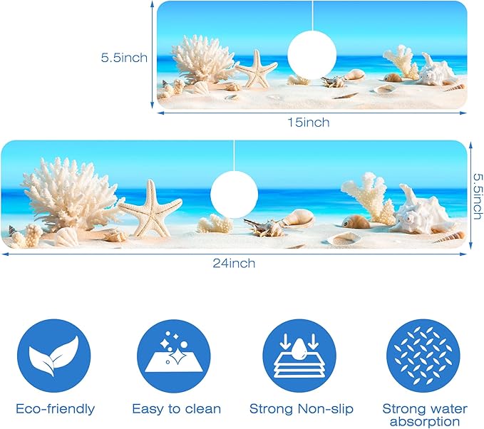 Tropical Beach Seashells Kitchen Sink Splash Guard Absorbent Fast Drying Mat
