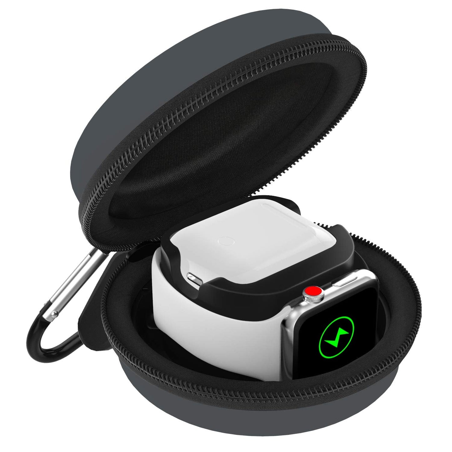 MoKo Storage Box Compatible with Apple Watch Series 11/10/9/8/7/6/5/4/3/2/1/SE3/SE2/SE, Portable Protective Travel Bag Fit iWatch 38mm 40mm 41mm 42mm 44mm 45mm 46mm Airpods Pro/3/2/1, Space Gray