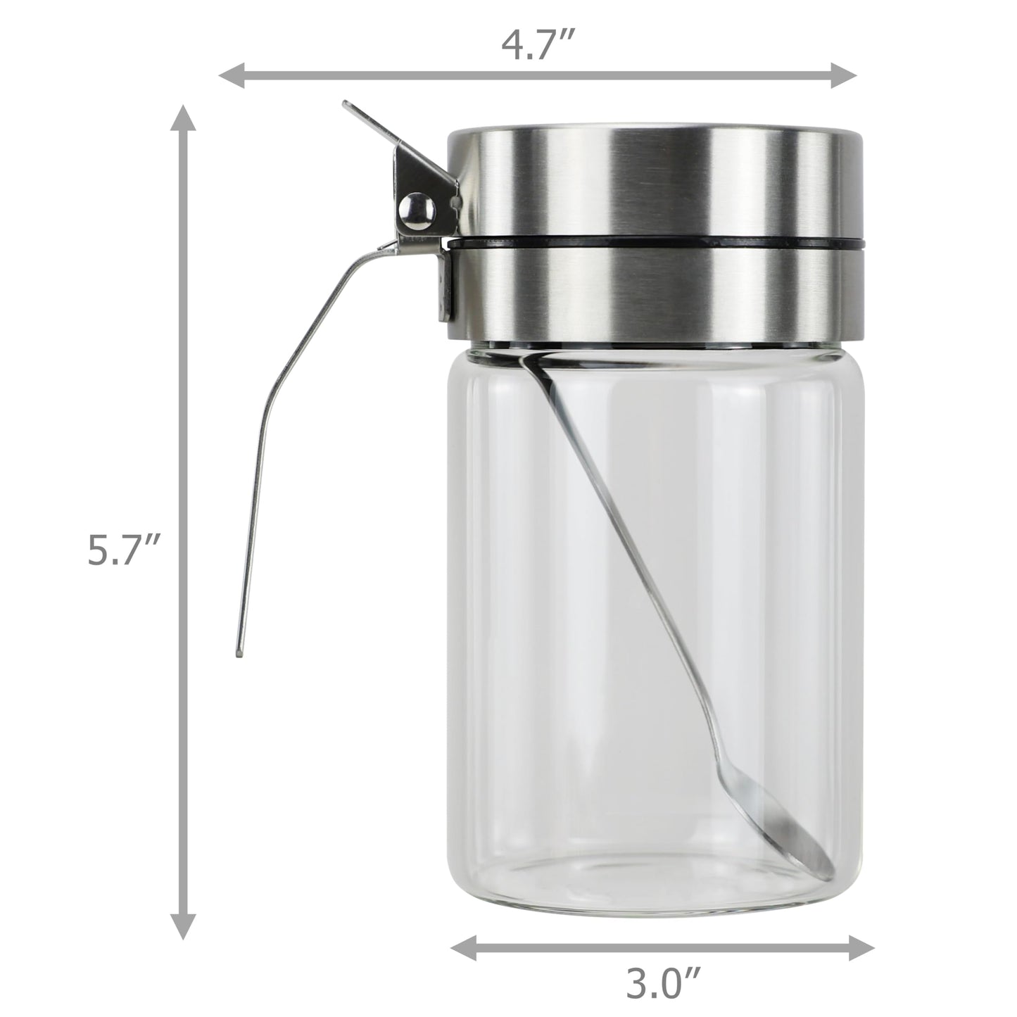 EIKS Glass Condiment Jars with Stainless Steel Lids and Spoons for Serving & Storing Sugar Spice Salt Seasoning in Home Kitchen Coffee Bar Restaurant, Container Capacity 450ml/14.5oz