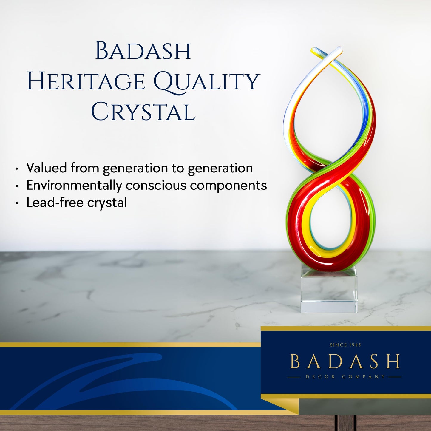 Badash Rainbow Murano-Style Art Glass Sculpture Centerpiece, 14 Inch